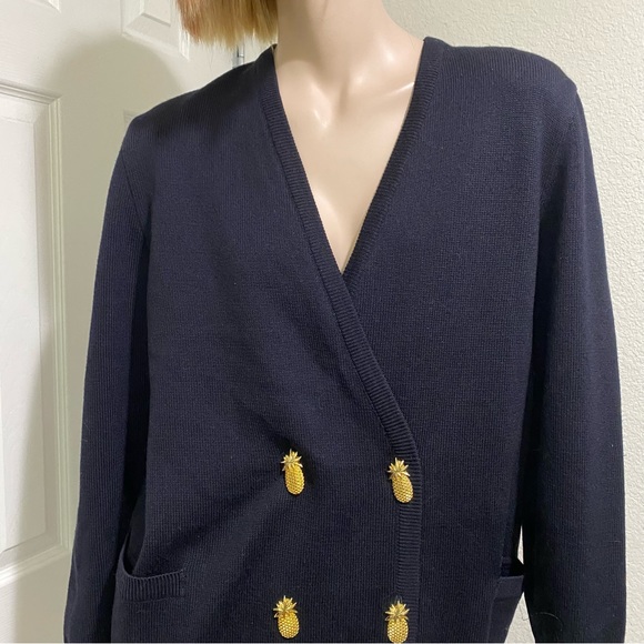 Vintage ESCADA Black Double Breasted Embroidered Back Cardigan Sweater Size 40 - Picture 5 of 16